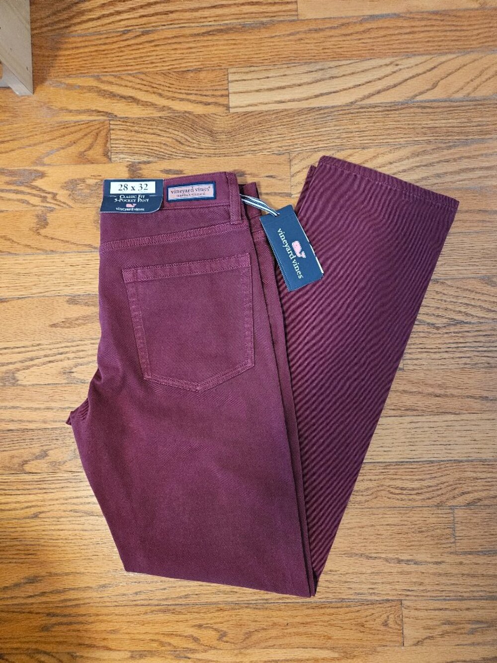 Vineyard Vines Cavalry Twill 5 Pocket Pant Sze 28 x 32 Burgundy NWT